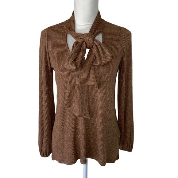 Rachel Pally Womens Blouse Brown Size Small S Lurex Knit Tie Front Top Viscose - Picture 9 of 12